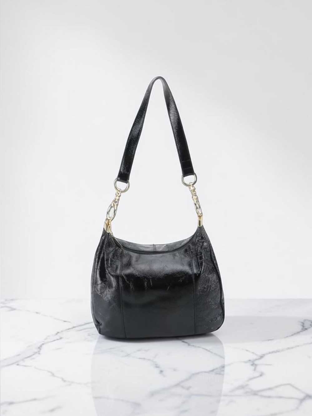 Hobo International Black Leather Shoulder Bag Gold Hardware Slouchy Y2K Purse